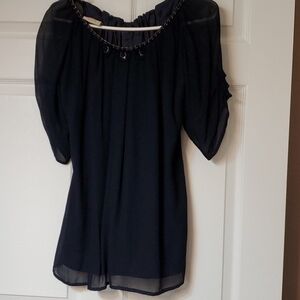 Vintage Rungolee sheer navy top w chain in neckline Size small